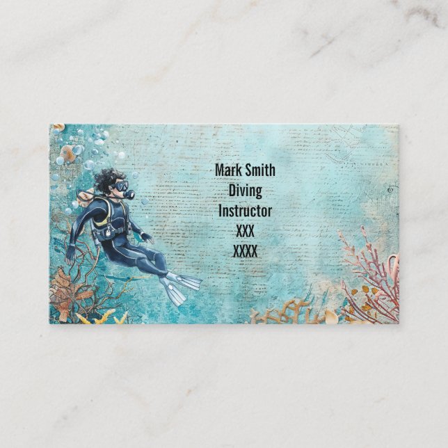 Tarjeta De Visita Scuba Diver Diving underwater  (Anverso)