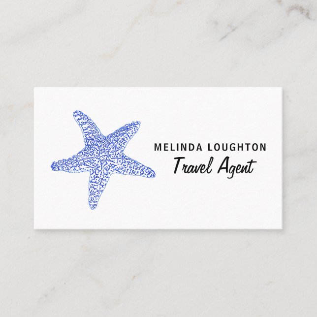 Tarjeta De Visita Sea Blue Beach Starfish, viajes y turismo (Anverso)