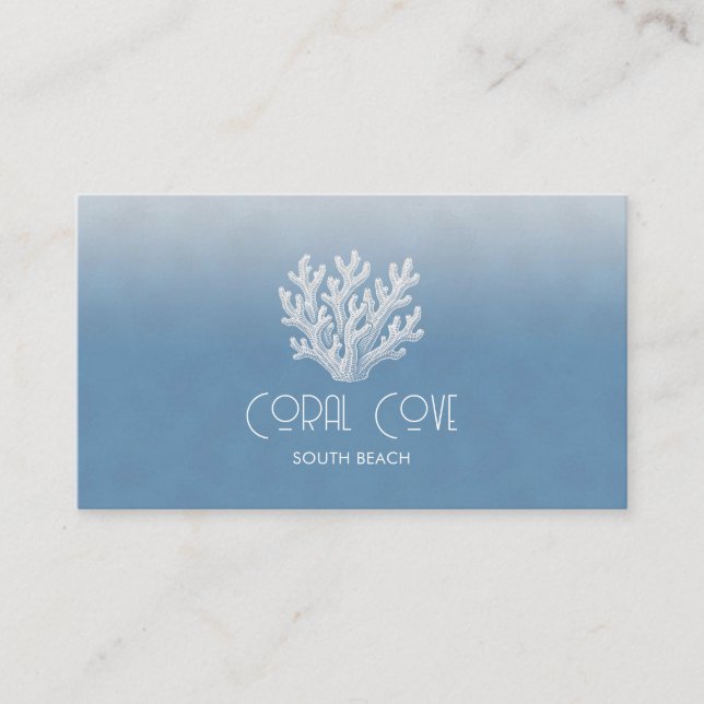 Tarjeta De Visita Sea Coral Silhouette | Ocean Blue (Anverso)