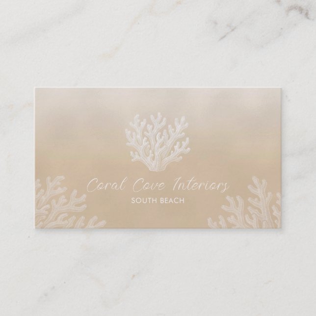 Tarjeta De Visita Sea Coral Silhouette | Sandy Pearl Business Card (Anverso)