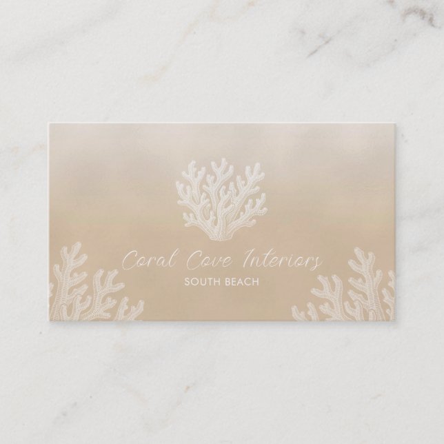 Tarjeta De Visita Sea Coral Silhouette | Sandy Pearl Business Card (Anverso)
