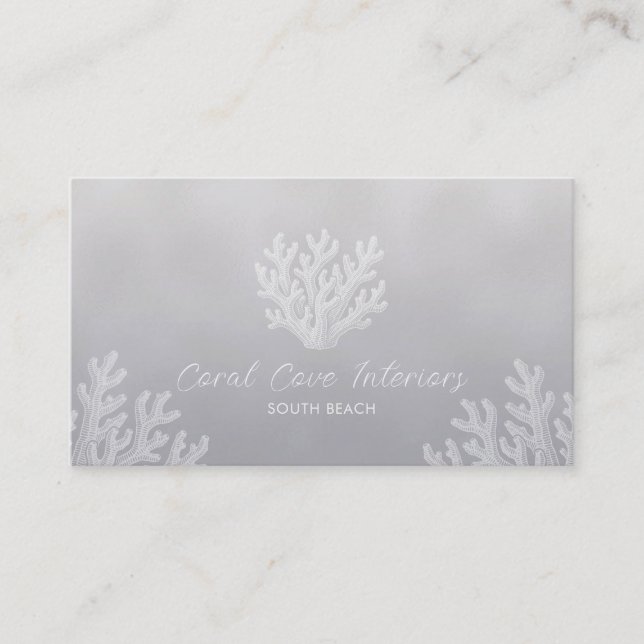 Tarjeta De Visita Sea Coral Silhouette | Silver Pearl Business Card (Anverso)