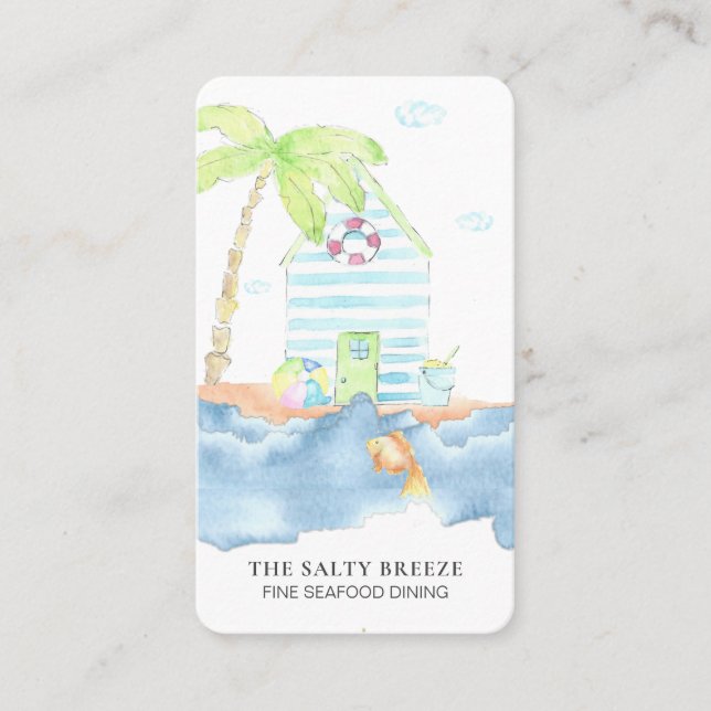 Tarjeta De Visita *~* Sea Shack Ring Buoy Fish Palm Dining Beach (Anverso)
