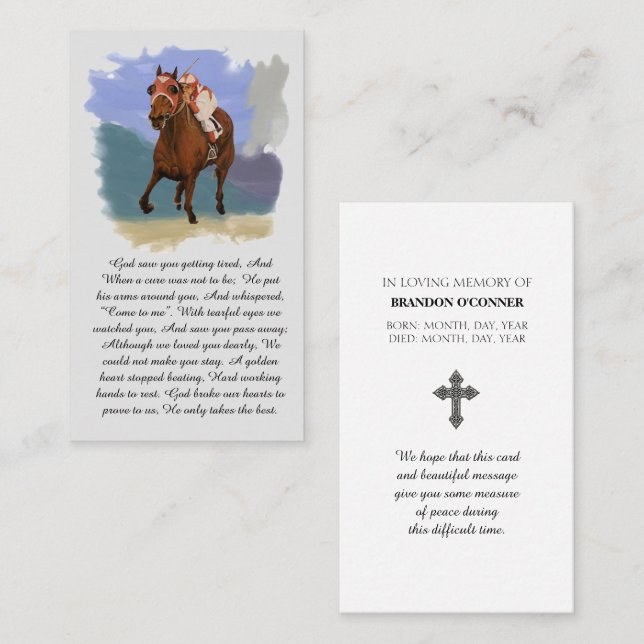 Tarjeta De Visita Seabiscuit Racehorse Memorial Blessing Prayer Card (Anverso / Reverso)