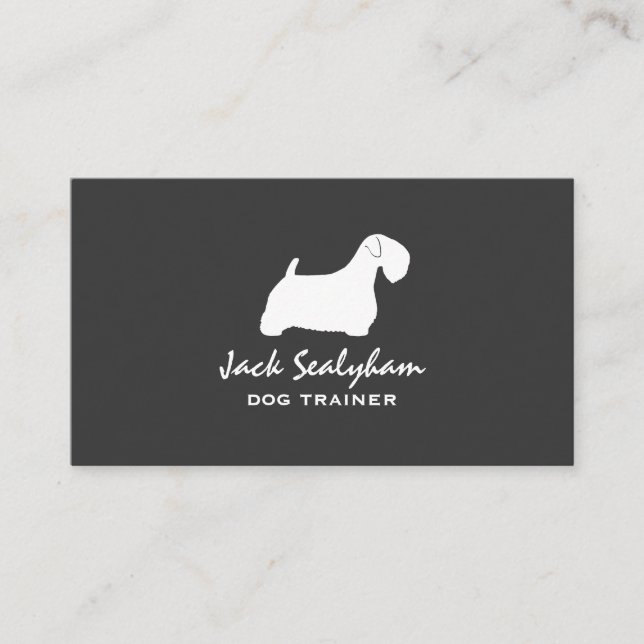 Tarjeta De Visita Sealyham Terrier Dog Silhouette Gris and White (Anverso)