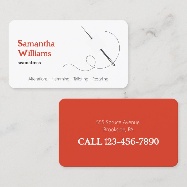 Tarjeta De Visita Seamstress Fabricación De Vestidos A Mano (Anverso / Reverso)