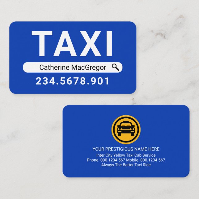 Tarjeta De Visita Search Your Name Taxi Driver (Anverso / Reverso)