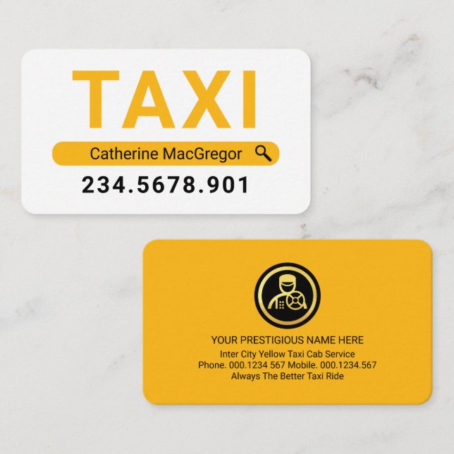 Tarjeta De Visita Search Your Name Yellow Taxi (Anverso / Reverso)