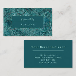 Tarjeta De Visita Seashells Ocean Beach estilo Verde azulado metálic