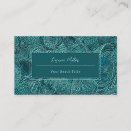 Tarjeta De Visita Seashells Ocean Beach estilo Verde azulado metálic