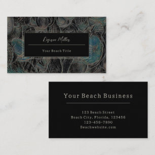 Tarjeta De Visita Seashells Ocean Beach Verde azulado Negro Moderno