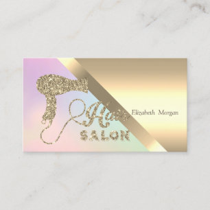Tarjeta De Visita Secador de pelo elegante dorado con brillo