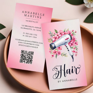 Tarjeta De Visita Secador de pelo floral de color acuático moderno
