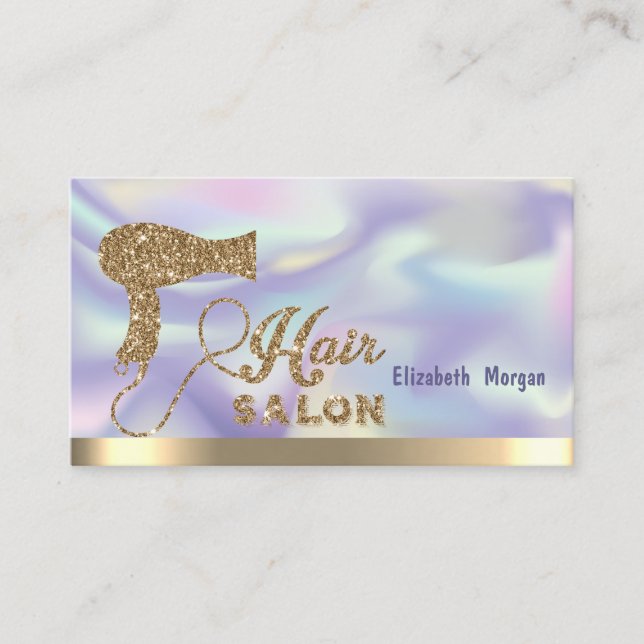 Tarjeta De Visita Secador de pelo holográfico elegante Purpurina dor (Anverso)