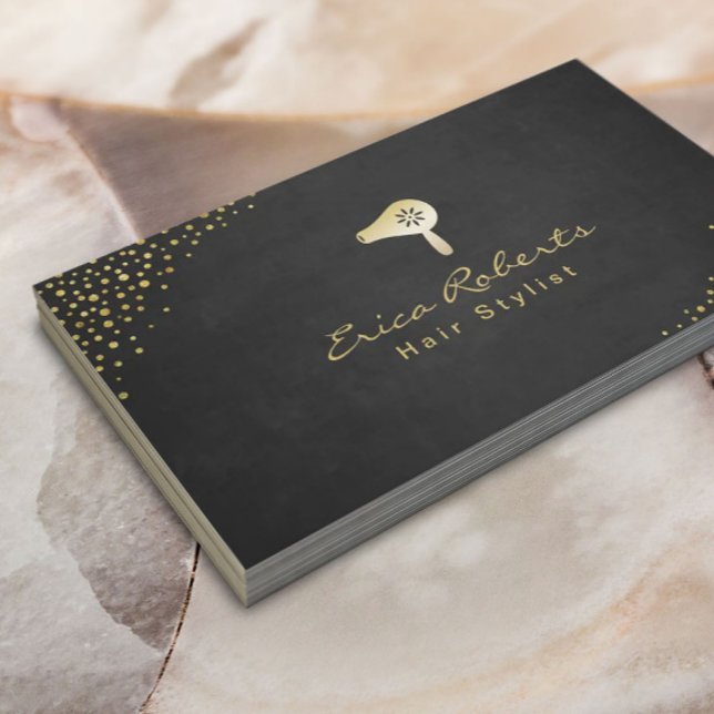 Tarjeta De Visita Secador de soplo dorado de confetti moderno con es (Subido por el creador)