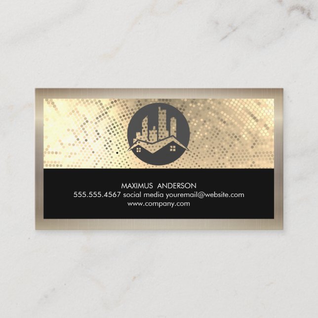 Tarjeta De Visita Secuencia de logotipo inmobiliario Gold Metallic (Anverso)