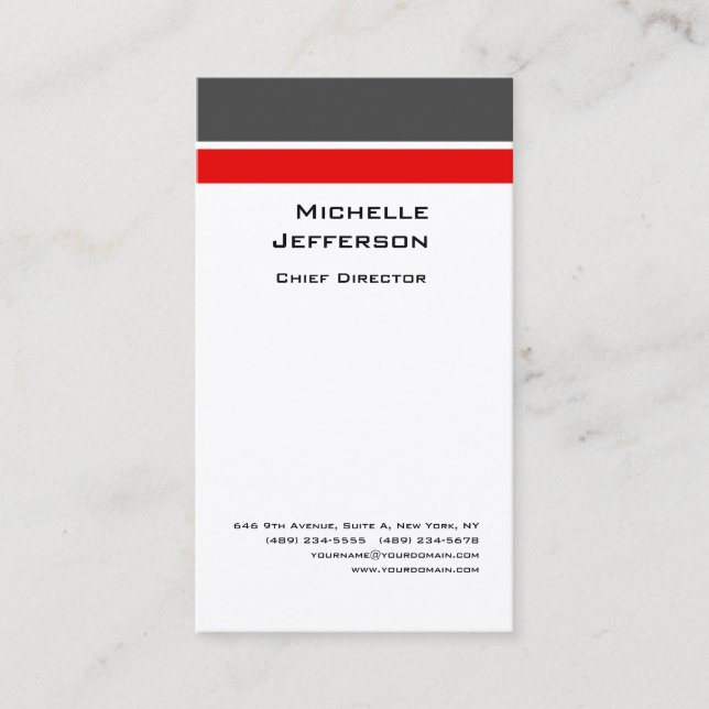 Tarjeta De Visita Seda Profesional Moderno Gris Rojo Blanco (Anverso)