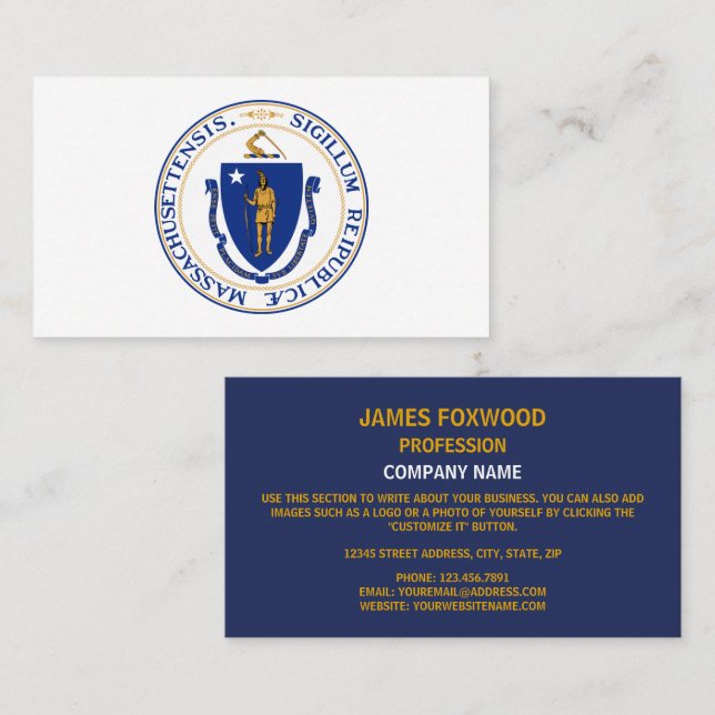 Tarjeta De Visita Sello de Massachusetts, foco de Massachusetts (Anverso / Reverso)