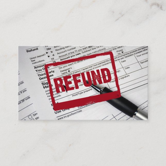 Tarjeta De Visita Sello de reembolso en formulario de impuesto 1040 (Anverso)