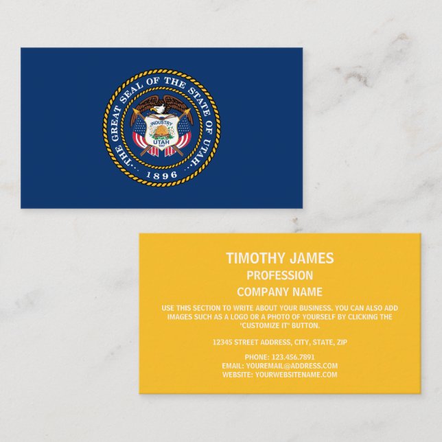 Tarjeta De Visita Sello de Utahn, foco de Utah (Anverso / Reverso)