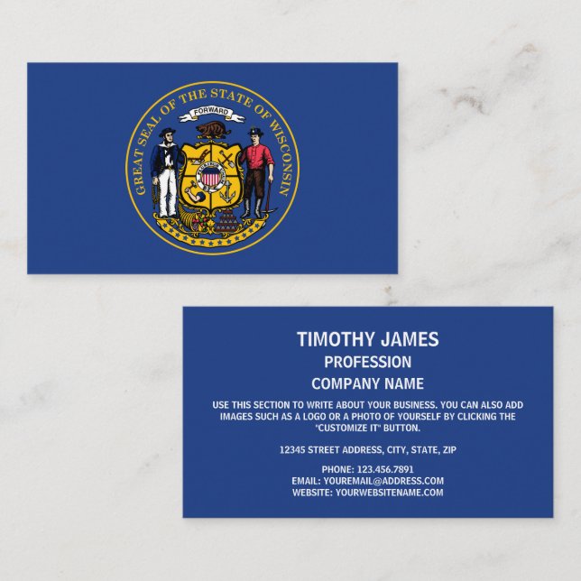 Tarjeta De Visita Sello de Wisconsinita, sello de Wisconsin (Anverso / Reverso)