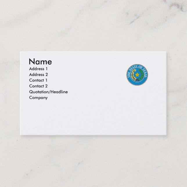 Tarjeta De Visita Sello del estado de Tejas (Anverso)