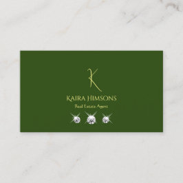 Tarjeta De Visita Selva ligera verde con monograma y joyas simple