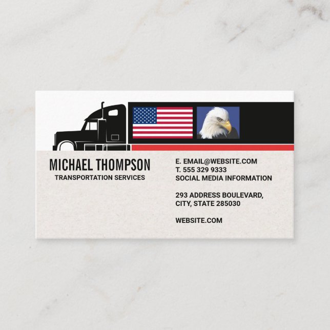 Tarjeta De Visita Semi Truck | Bandera estadounidense | Águila (Anverso)