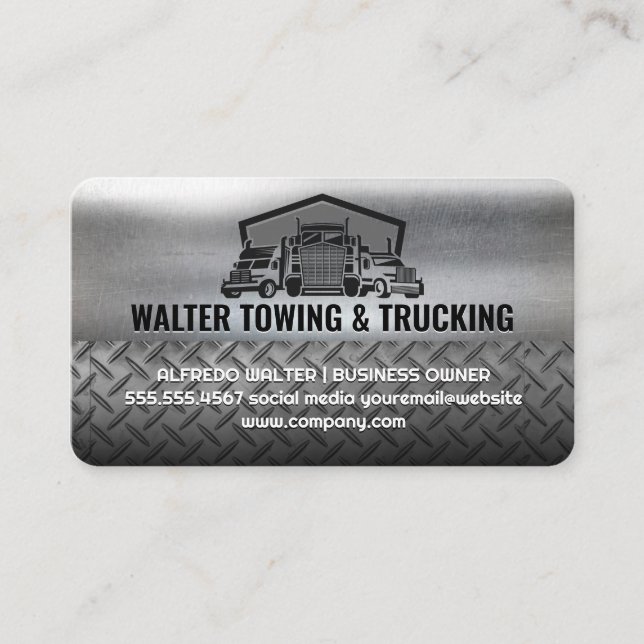 Tarjeta De Visita Semi Truck Fleet Logo | Industrial Steel Metallic (Anverso)