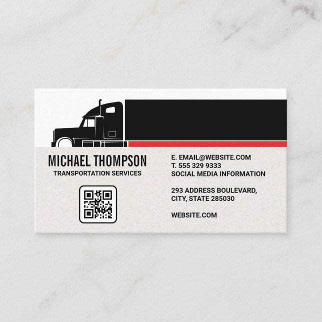 Tarjeta De Visita Semi Truck | Industria de la camionería | Código Q (Anverso)