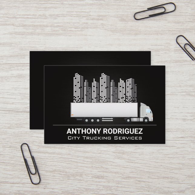 Tarjeta De Visita Semi Truck | Línea de la ciudad (Anverso/Reverso In Situ)