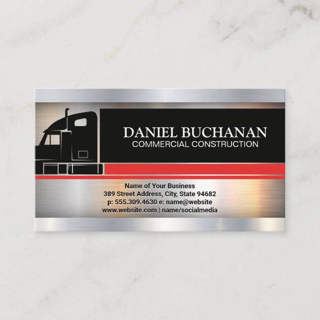 Tarjeta De Visita Semi Truck | Logística | Industrial metálica (Anverso)