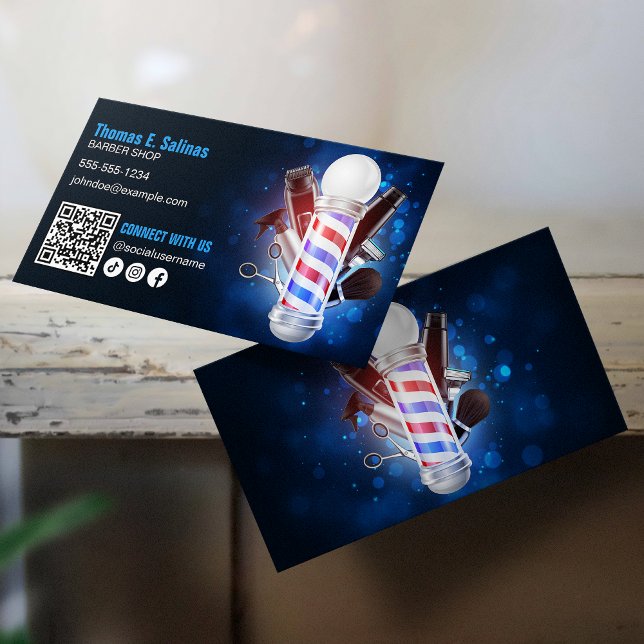 Tarjeta De Visita Señal de Barbería Azul Conéctate con nosotros Códi (Subido por el creador)