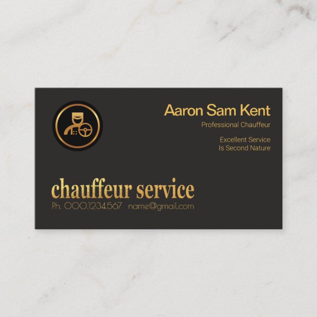 Tarjeta De Visita Señal de servicio Retro Faux Gold Chauffeur (Anverso)