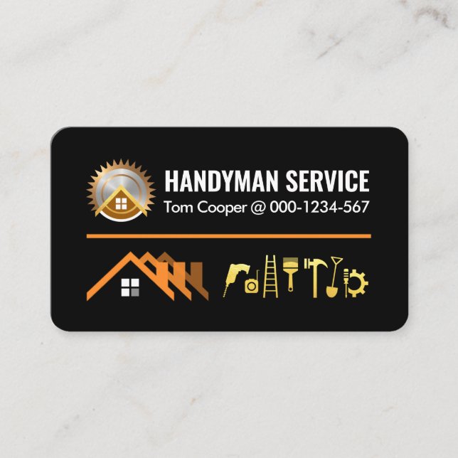 Tarjeta De Visita Señalización de Herramientas para Handyman Gold pa (Anverso)