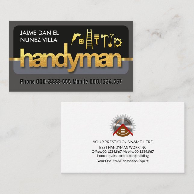 Tarjeta De Visita Señalización de las herramientas de mano de oro (Anverso / Reverso)