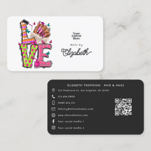 Tarjeta De Visita Señalización de Salón de Uñas "Amor" Colorida para