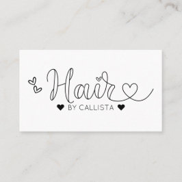 Tarjeta De Visita Sencilla Bonito Black White Hearts Typography Hair