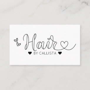 Tarjeta De Visita Sencilla Bonito Black White Hearts Typography Hair