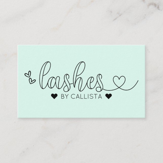 Tarjeta De Visita Sencilla Bonito Mint Green Hearts Typography (Anverso)