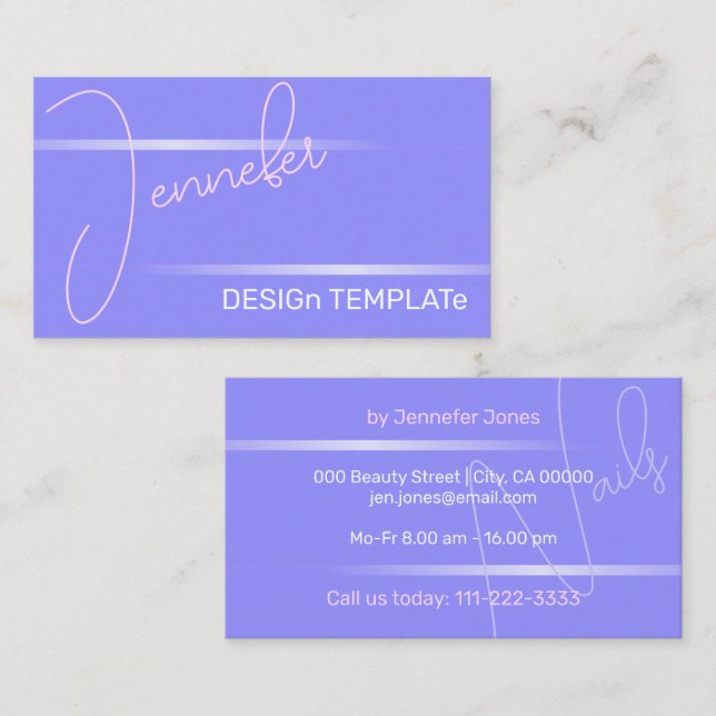 Tarjeta De Visita Sencilla Elegancia Girly Purple Lines Siganture Lu (Anverso / Reverso)