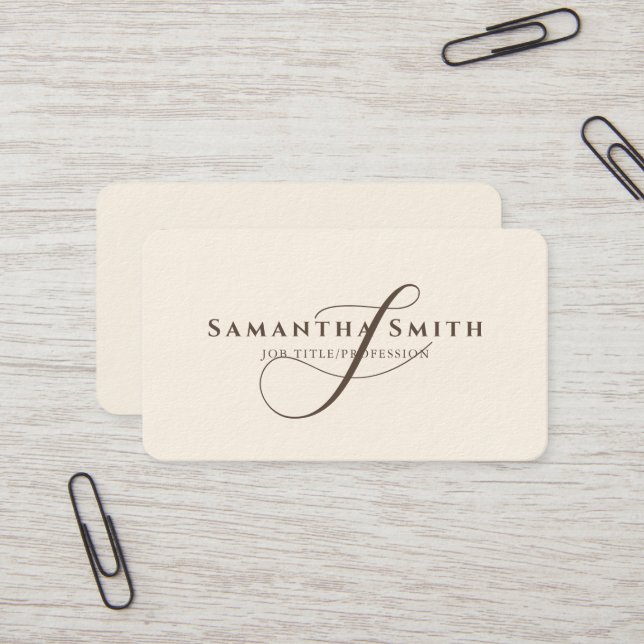 Tarjeta De Visita Sencilla firma moderna crema marrón monogramada (Anverso/Reverso In Situ)