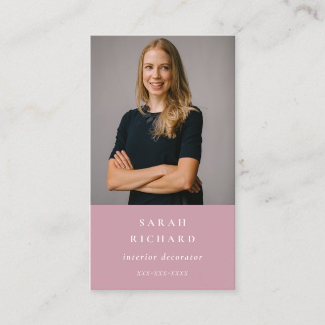 Tarjeta De Visita Sencilla foto profesional Dusky Rosa (Anverso)