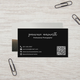 Tarjeta De Visita Sencilla fotografía negra moderna código QR elegan