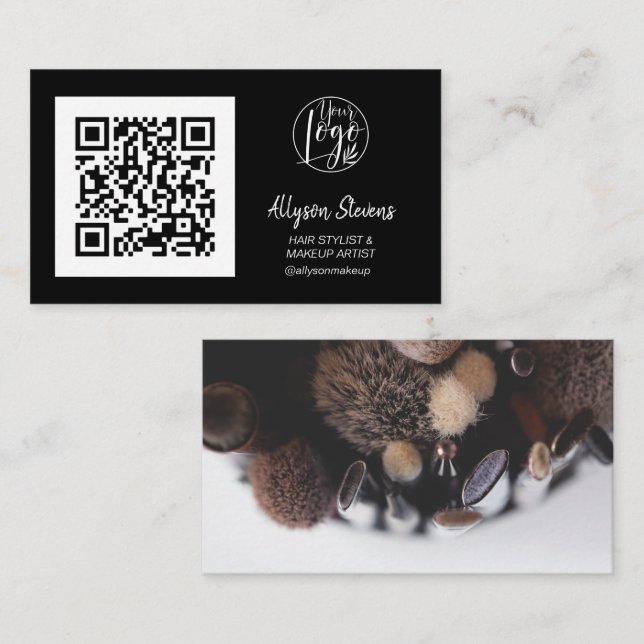 Tarjeta De Visita Sencilla maquillaje de pelo blanco negro foto logo (Anverso / Reverso)