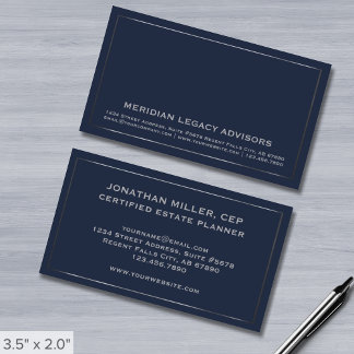 Tarjeta De Visita Sencilla Marina Azul y Plata