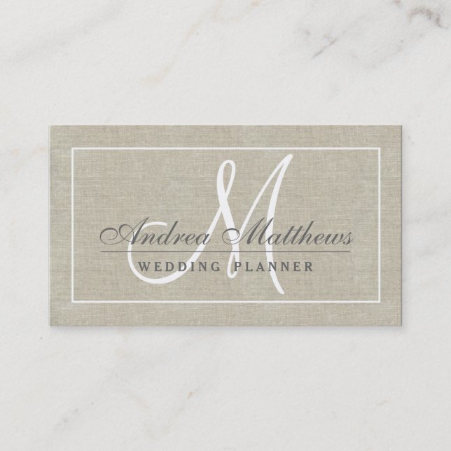 Tarjeta De Visita Sencilla Moda simple de línea Beige Textura Monogr (Anverso)