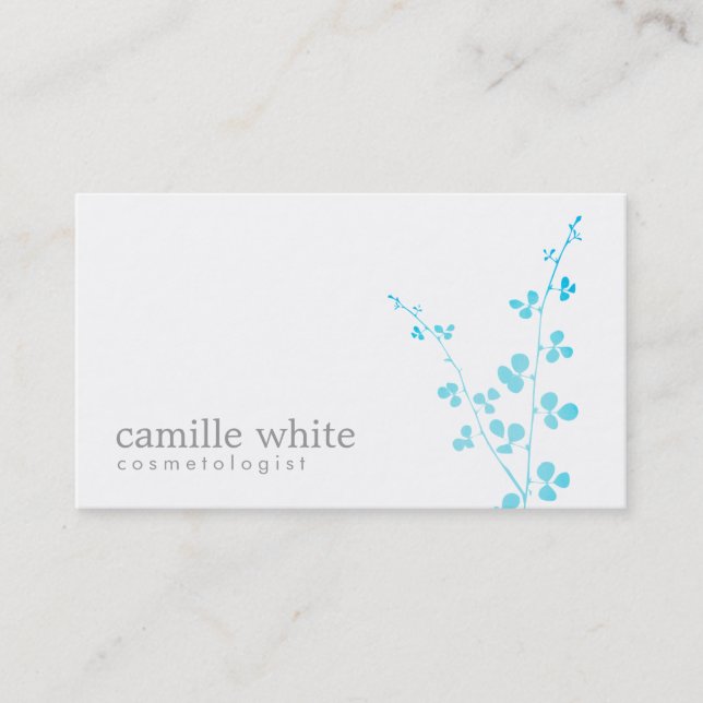 Tarjeta De Visita Sencilla rama turquesa blanca Salon and Spa (Anverso)