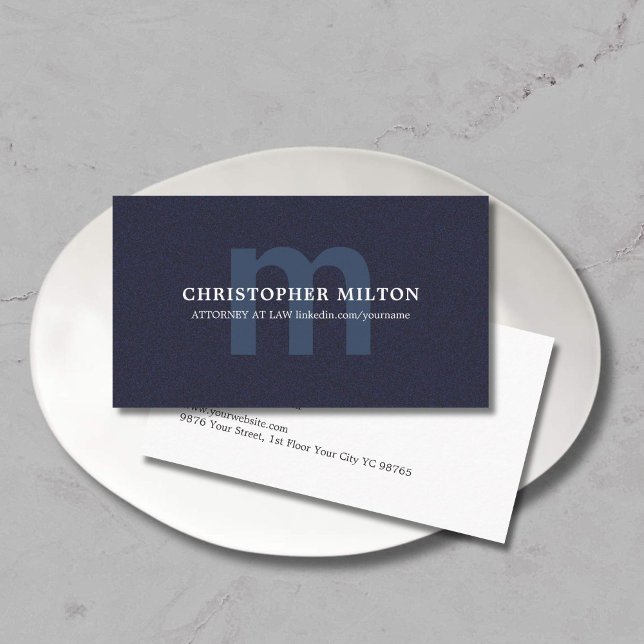 Tarjeta De Visita Sencilla Textura Elegante Azul MonogramaConsultor (Subido por el creador)