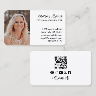 Tarjeta De Visita Sencilla y elegante foto de código Qr en blanco y
